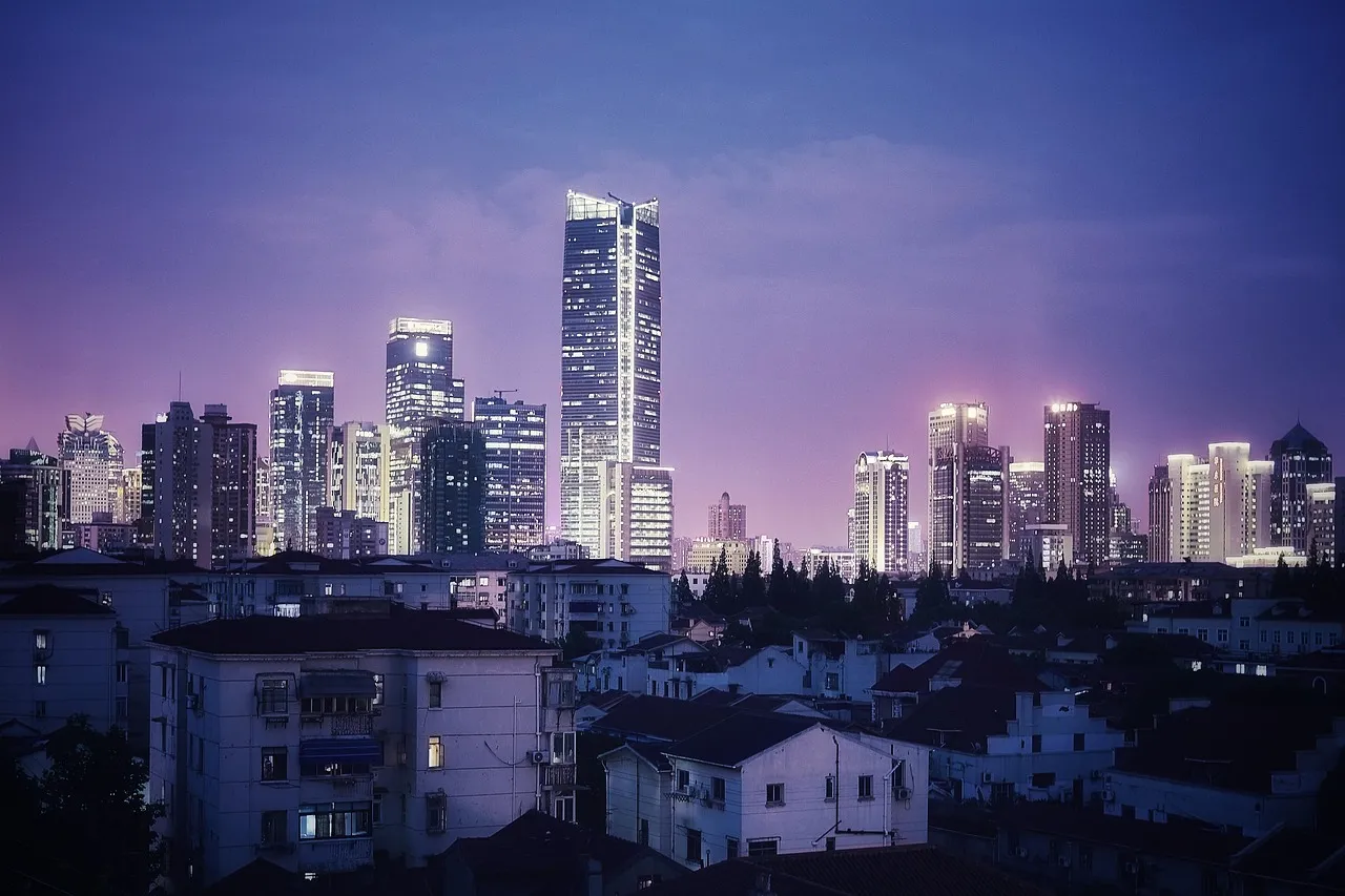 blue tone city scape and network connection concept
